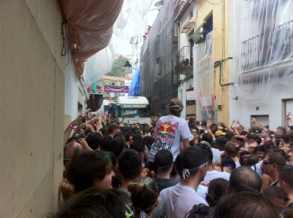 The festival begins with the first truck making its' way down the very narrow streets.